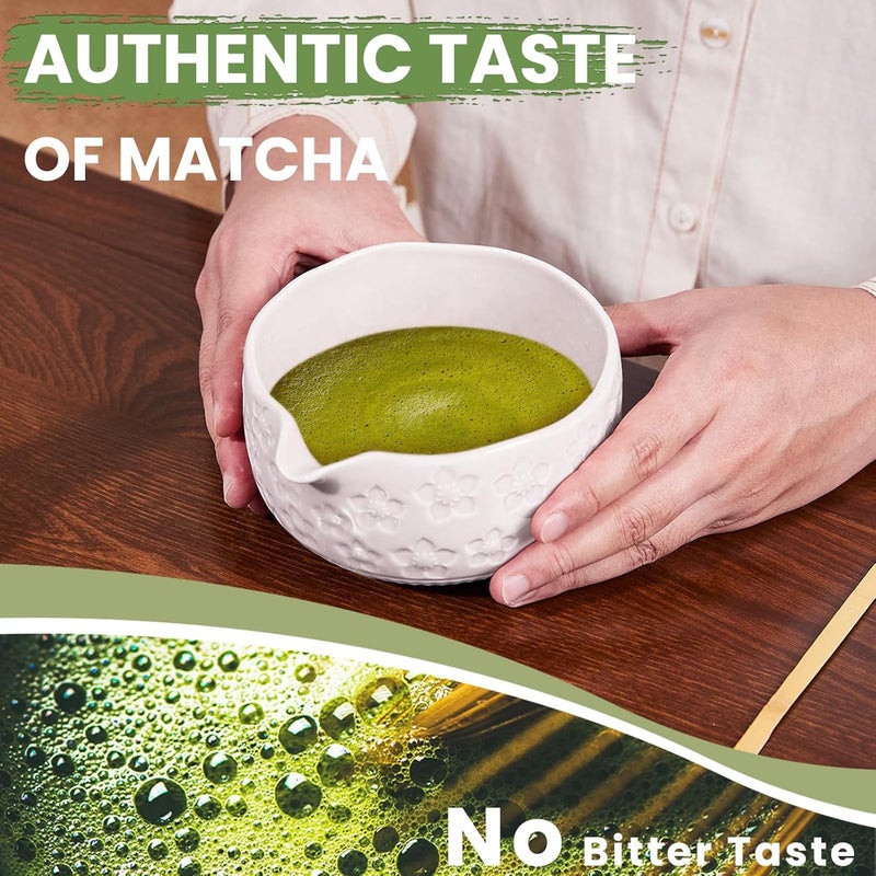RANERANE Matcha Whisk Set, Sakura White Ceramic Matcha Set Includes Matcha Bowl, Matcha Whisk (Chasen) and Holder, Sifter, Bamboo Scoop & Spoon - 6 Pcs Matcha Kit for Matcha Lovers - Image 5
